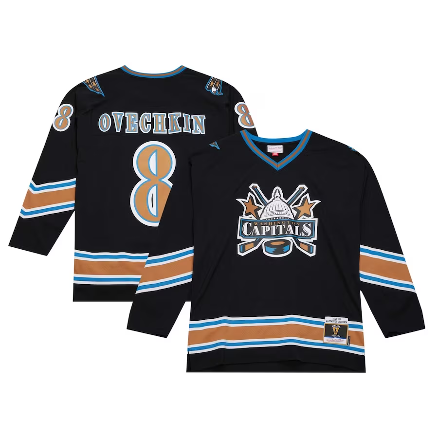 Men's Washington Capitals Alexander Ovechkin Mitchell #8 Ness Black 2005/06 Blue Line Jersey